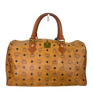 AUTHENTIC MCM SATCHEL TRAVEL BAG HANDBAG PVC BROWN BOSTON 435143
